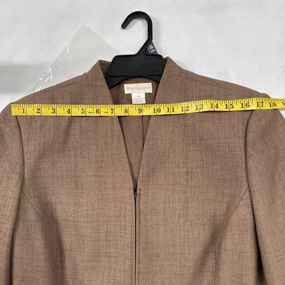 Worthington Women's‎ Brown Open Front Blazer Jacket Size 16 Lined Career
